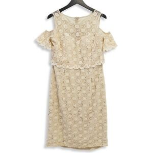 Sally Semi-Formal Dress Womens Cream Lace Sequin Cold Shoulder Midi Wedding